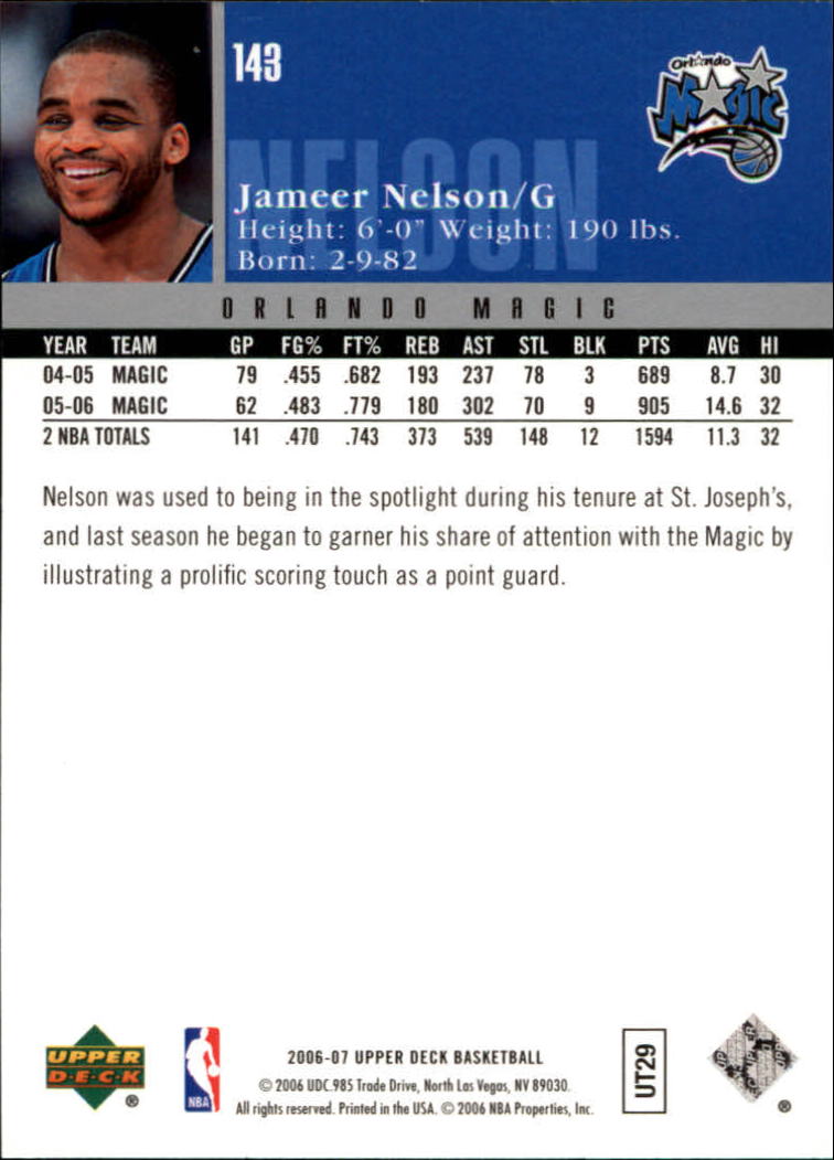 2006-07 Upper Deck #143 Jameer Nelson back image