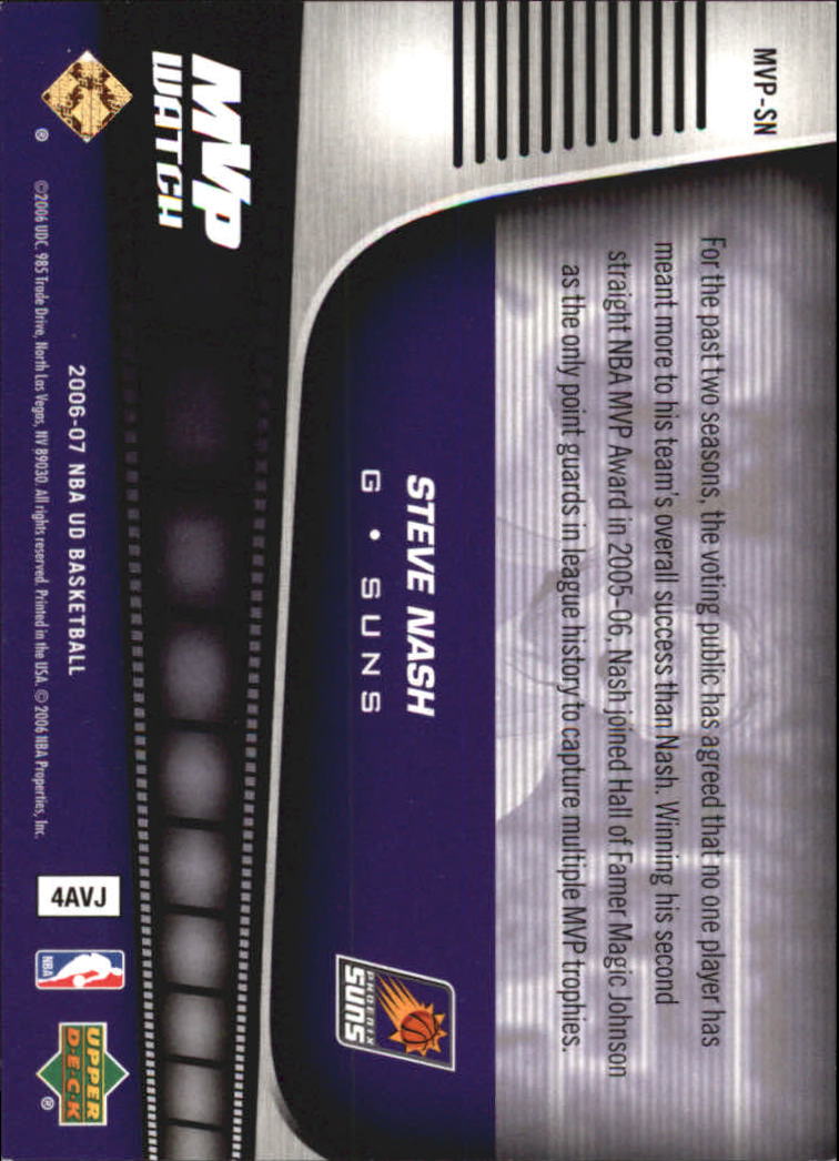 2006-07 Upper Deck MVP Watch Hot Pack #SN Steve Nash back image