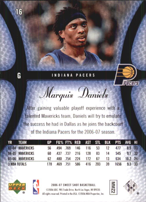 2006-07 Sweet Shot #16 Marquis Daniels back image