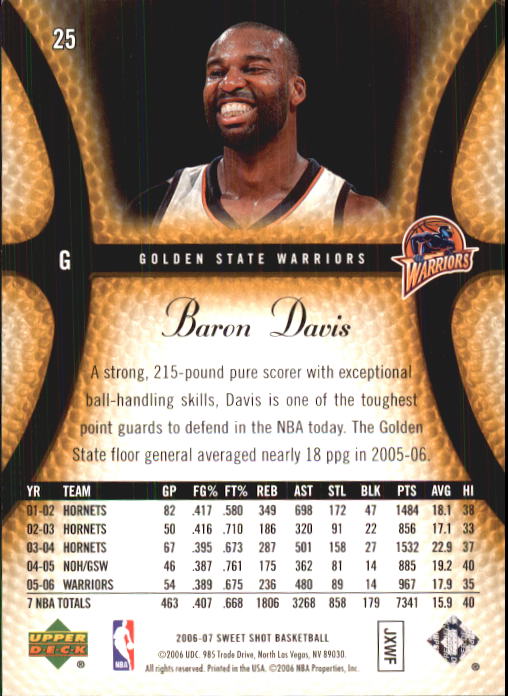 2006-07 Sweet Shot #25 Baron Davis back image