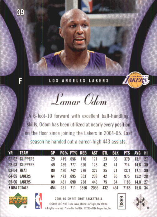 2006-07 Sweet Shot #39 Lamar Odom back image