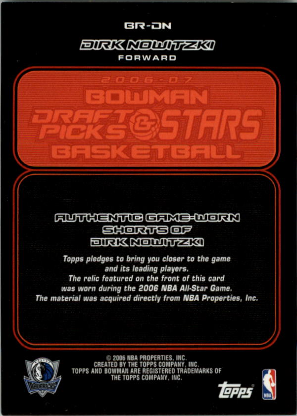 2006-07 Bowman Relics #DN Dirk Nowitzki A Shorts back image