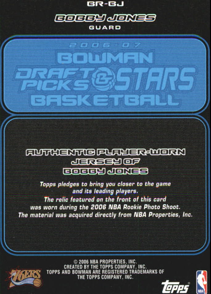 2006-07 Bowman Relics #BJ Bobby Jones B back image
