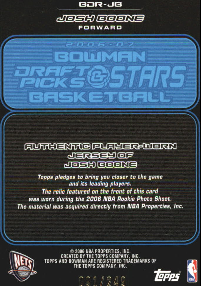 2006-07 Bowman Relics Dual #JB Josh Boone back image