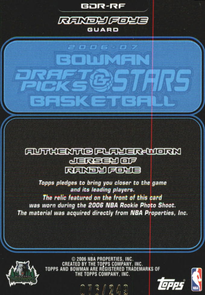 2006-07 Bowman Relics Dual #RF Randy Foye back image