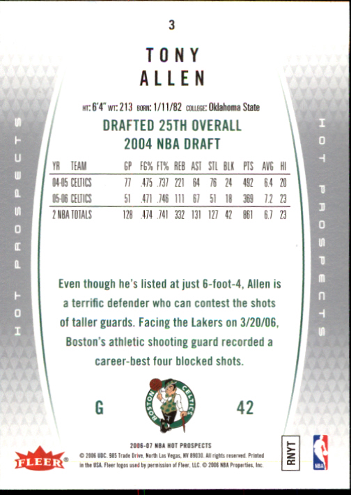 2006-07 Fleer Hot Prospects #3 Tony Allen back image