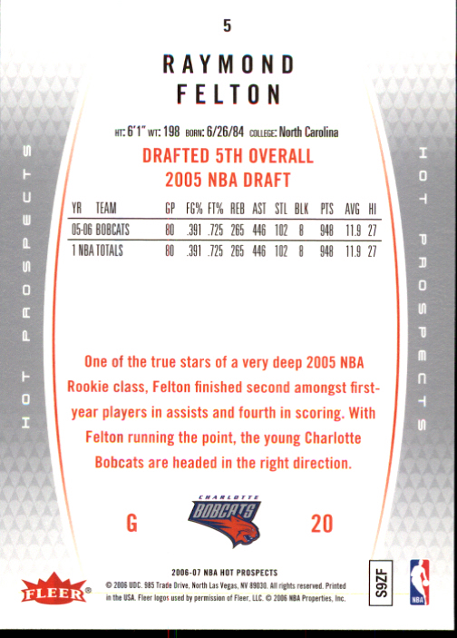 2006-07 Fleer Hot Prospects #5 Raymond Felton back image