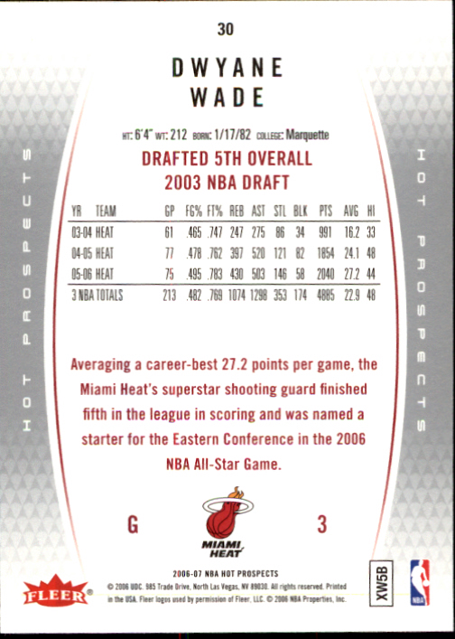 2006-07 Fleer Hot Prospects #30 Dwyane Wade back image