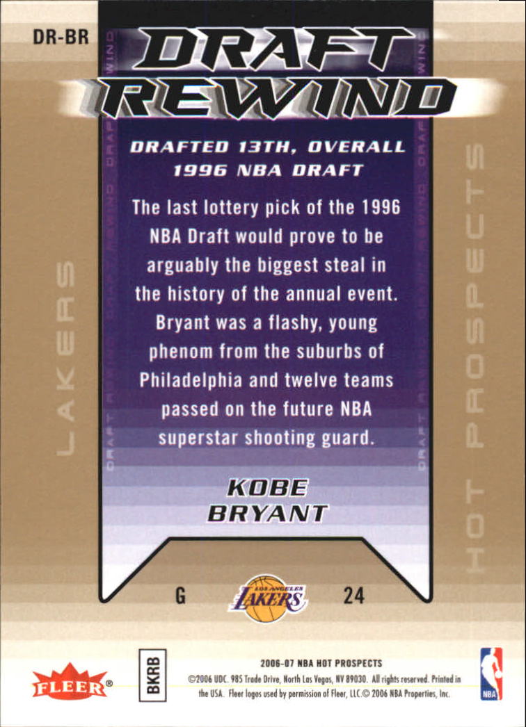 2006-07 Fleer Hot Prospects Draft Rewind #BR Kobe Bryant back image