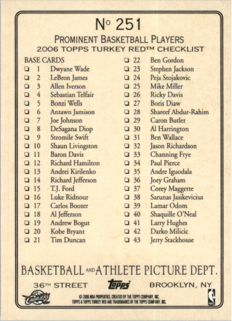 2006-07 Topps Turkey Red Basketball 192+ YOU PICK - Picture 124 of 142
