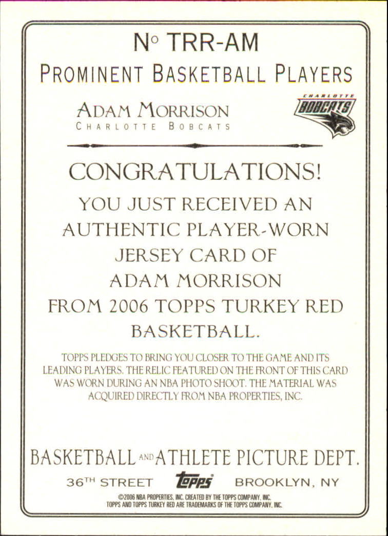 2006-07 Topps Turkey Red Relics #AM Adam Morrison A back image