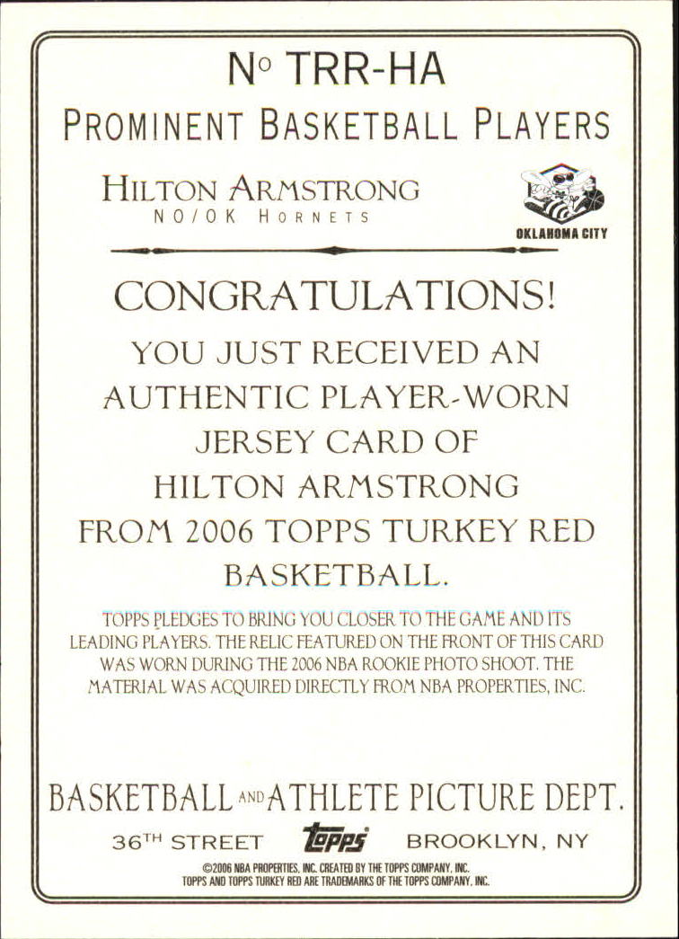 2006-07 Topps Turkey Red Relics #HA Hilton Armstrong B back image