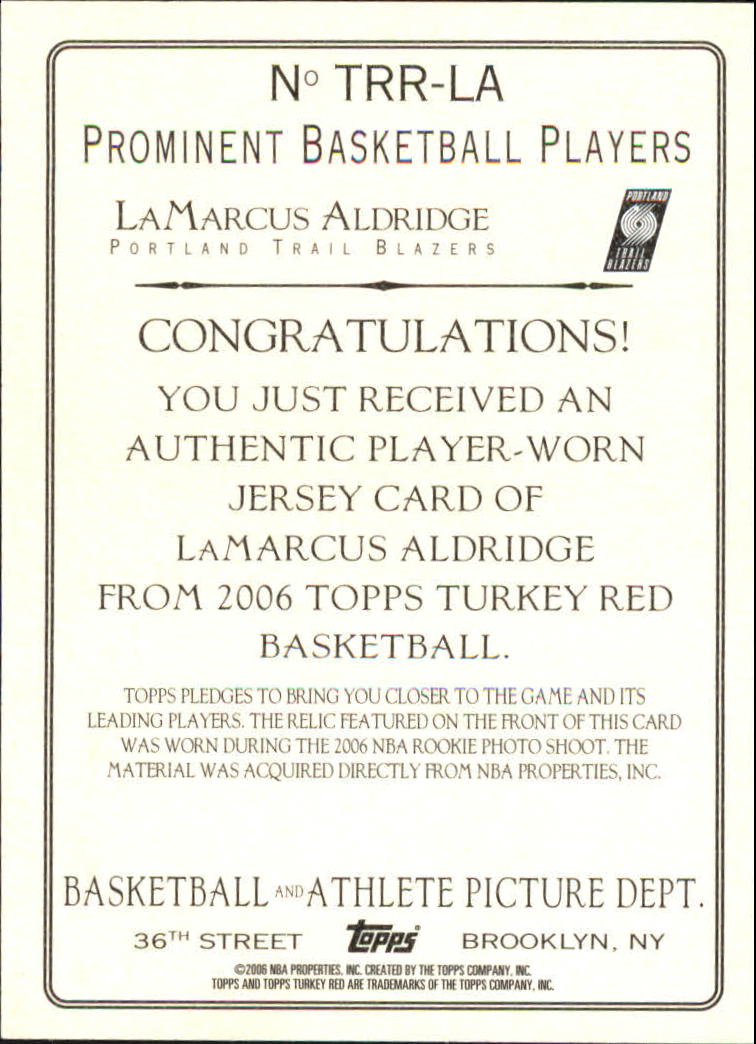 2006-07 Topps Turkey Red Relics #LA LaMarcus Aldridge B back image