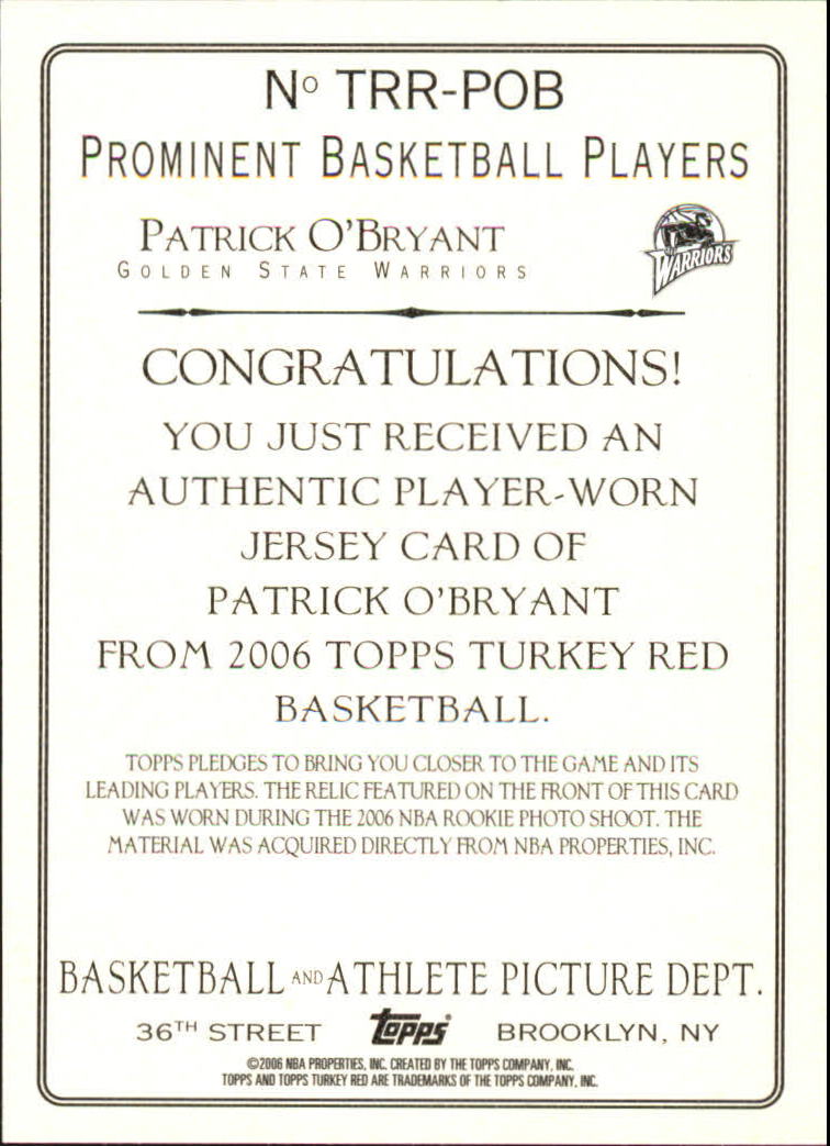 2006-07 Topps Turkey Red Relics #POB Patrick O'Bryant B back image