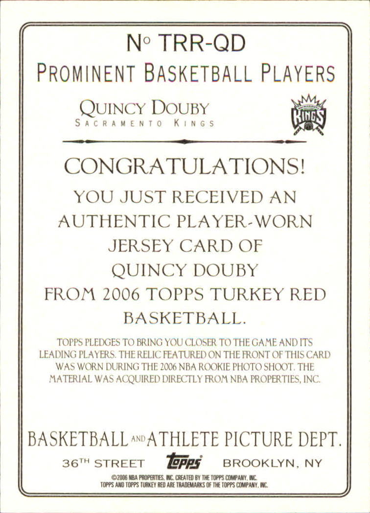 2006-07 Topps Turkey Red Relics #QD Quincy Douby B back image