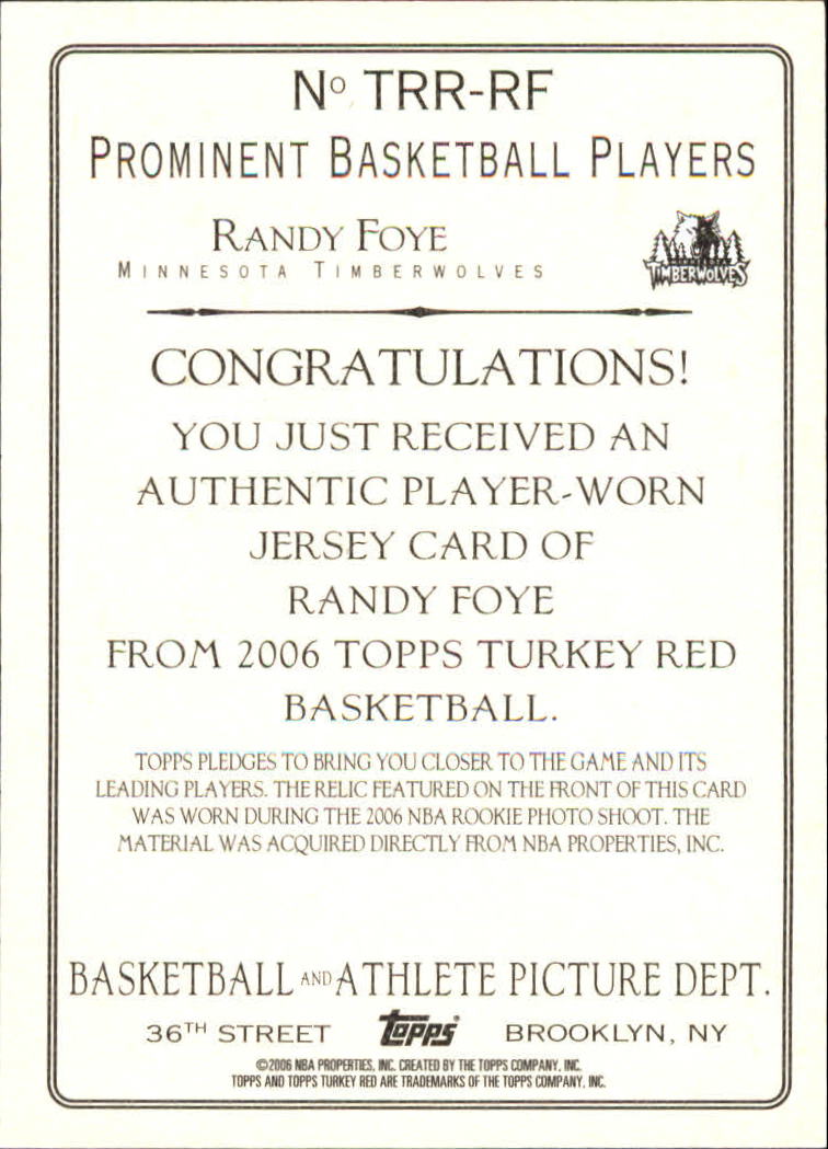 2006-07 Topps Turkey Red Relics #RF Randy Foye B back image