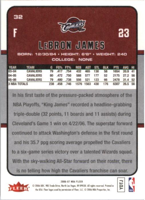 2006-07 Fleer #32 LeBron James back image