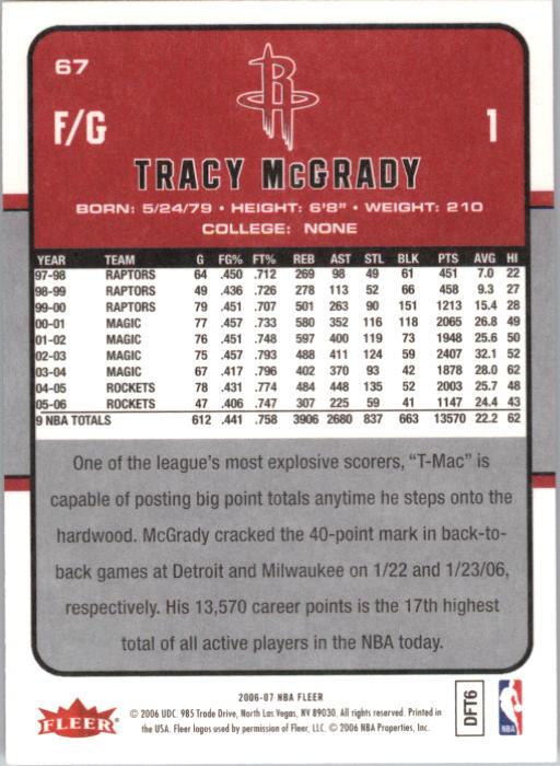2006-07 Fleer #67 Tracy McGrady back image