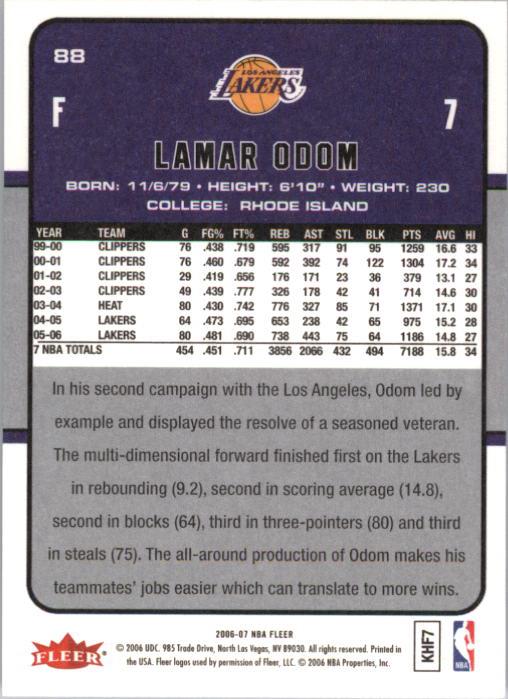 2006-07 Fleer #88 Lamar Odom back image