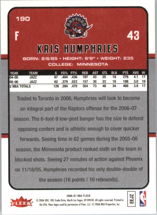 2006-07 Fleer #190 Kris Humphries back image