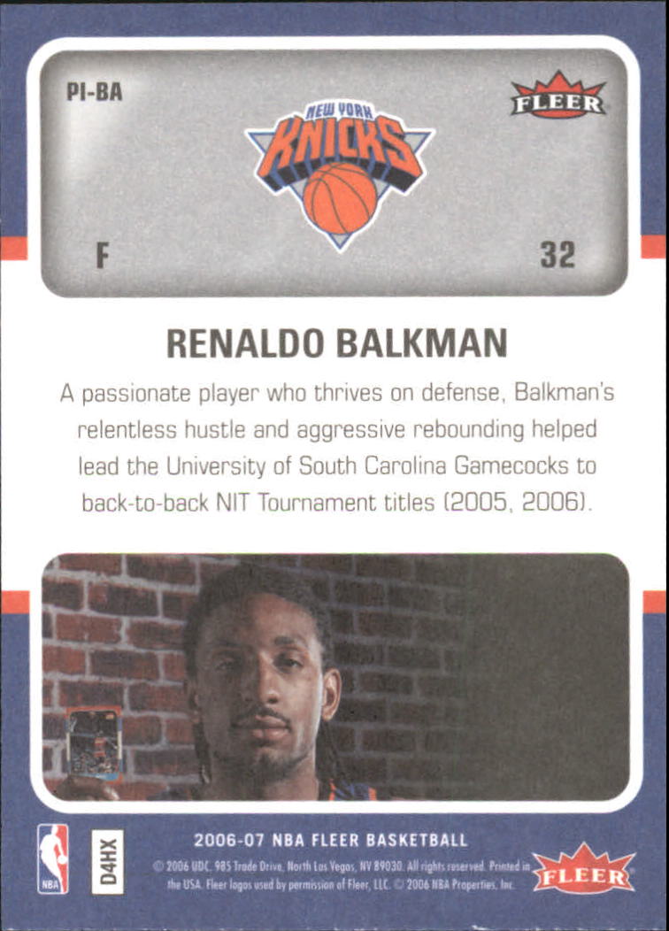 2006-07 Fleer Jordan's Platinum Influence #BA Renaldo Balkman back image