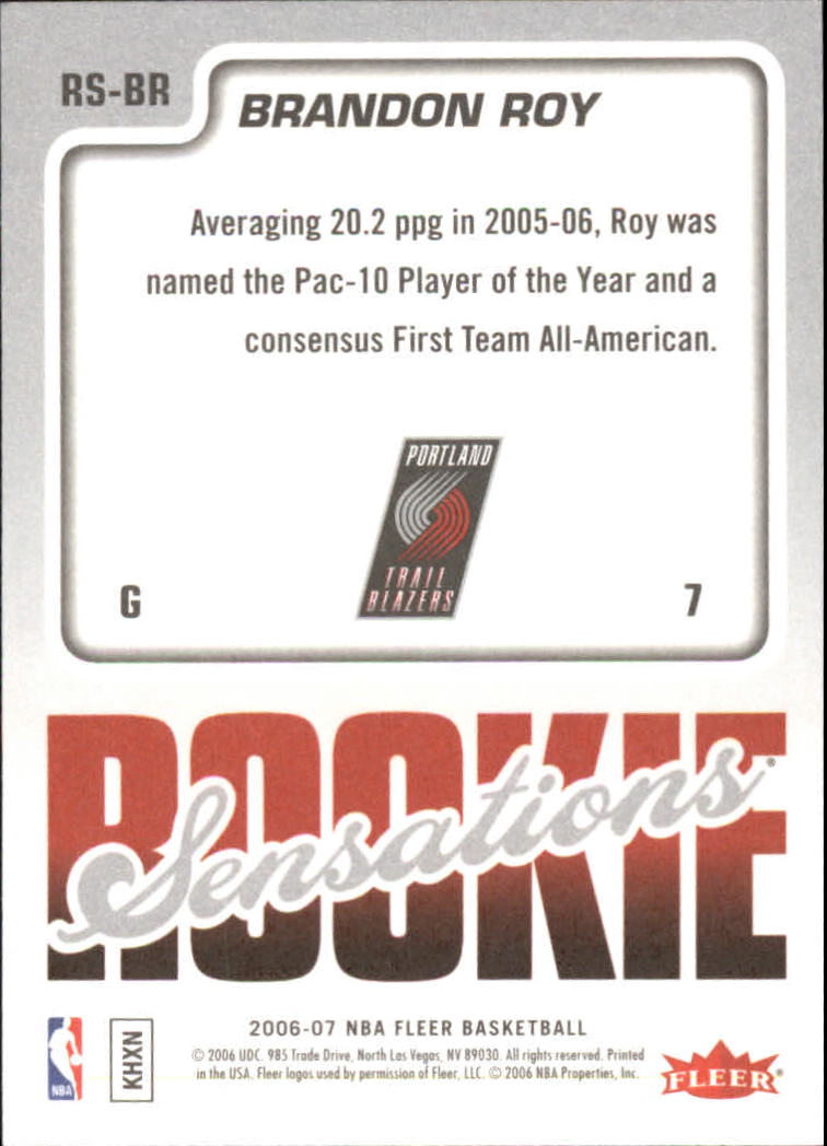 2006-07 Fleer Rookie Sensations #BR Brandon Roy back image