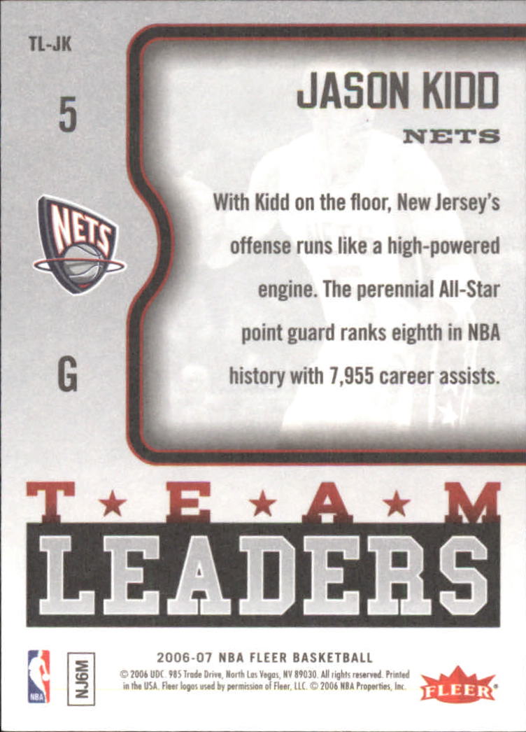 2006-07 Fleer Team Leaders #JK Jason Kidd back image