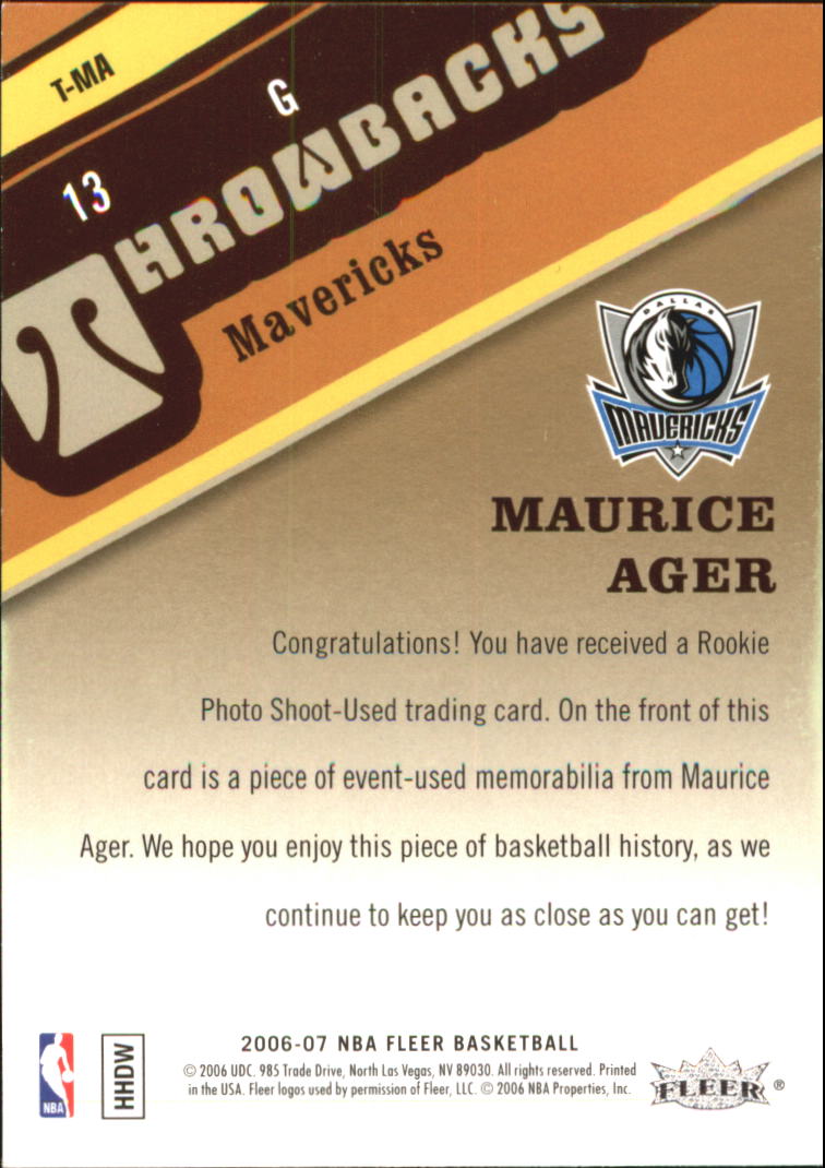 2006-07 Fleer Throwbacks #MA Maurice Ager back image