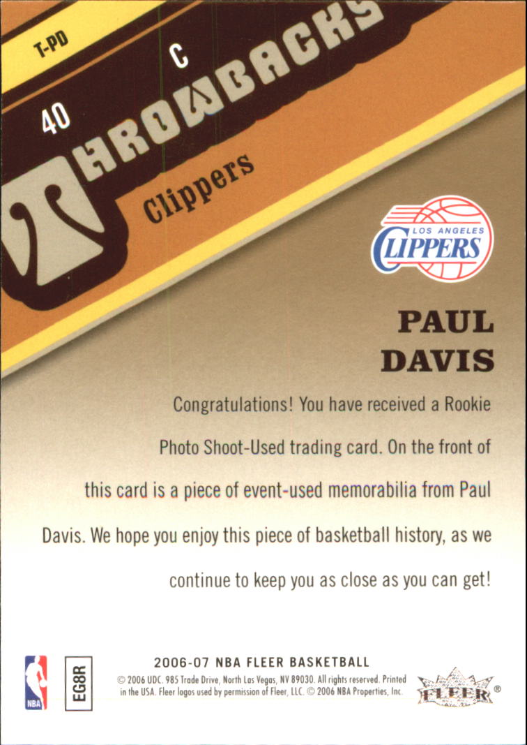 2006-07 Fleer Throwbacks #PD Paul Davis back image