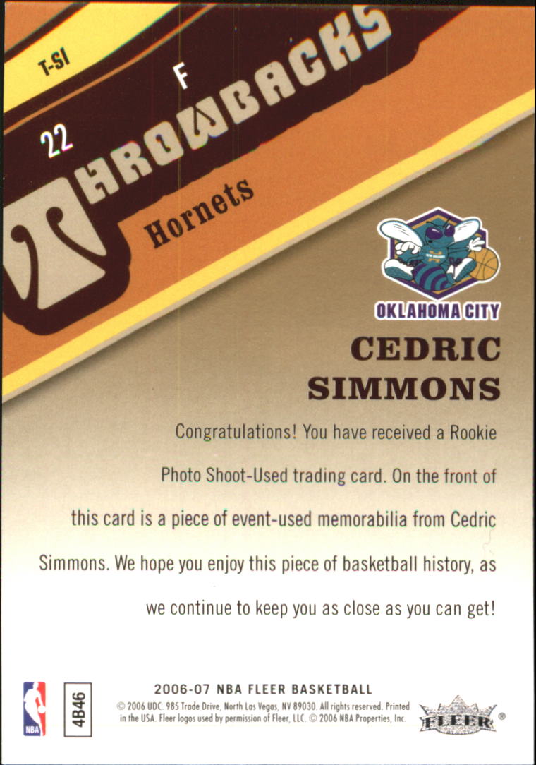 2006-07 Fleer Throwbacks #SI Cedric Simmons back image
