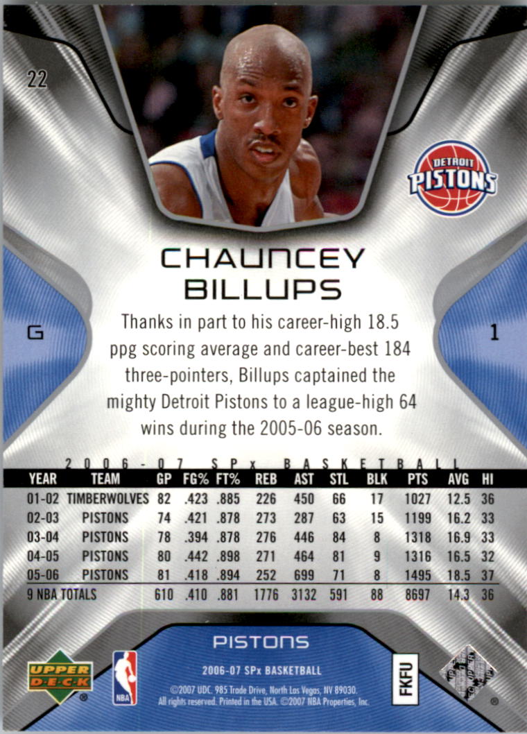 2006-07 SPx #22 Chauncey Billups back image
