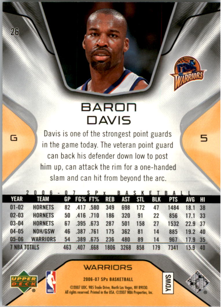2006-07 SPx #26 Baron Davis back image