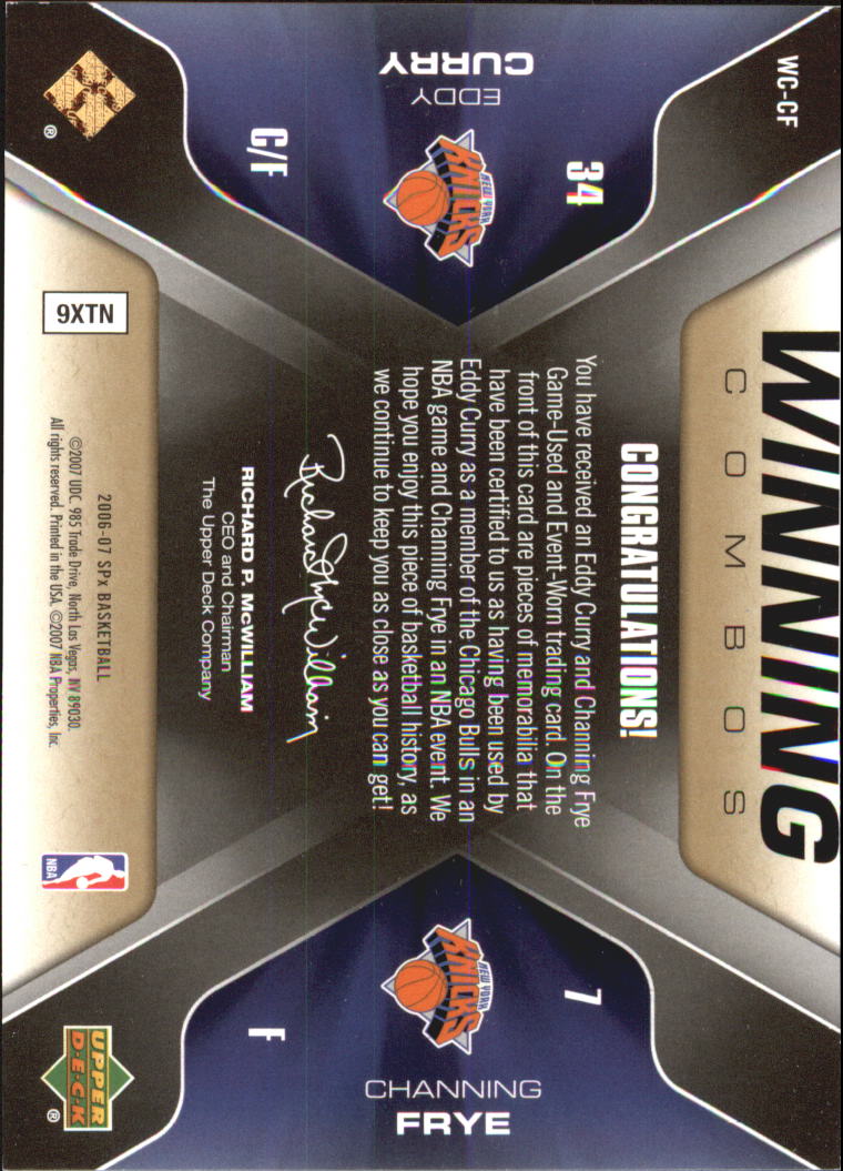 2006-07 SPx Winning Combos #WCCF Eddy Curry/Channing Frye back image