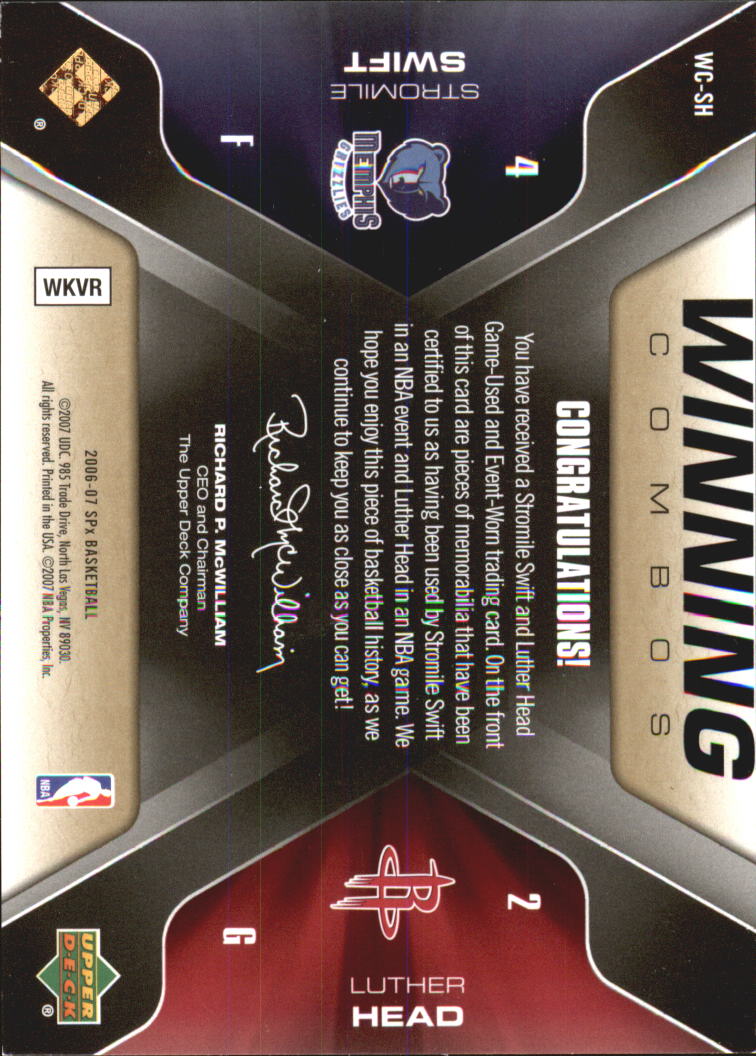 2006-07 SPx Winning Combos #WCSH Stromile Swift/Luther Head back image