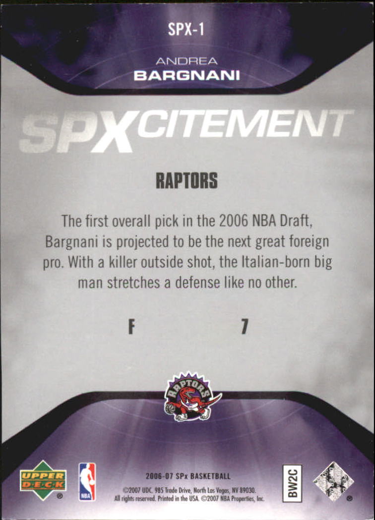 2006-07 SPx SPxcitement #SPX1 Andrea Bargnani back image