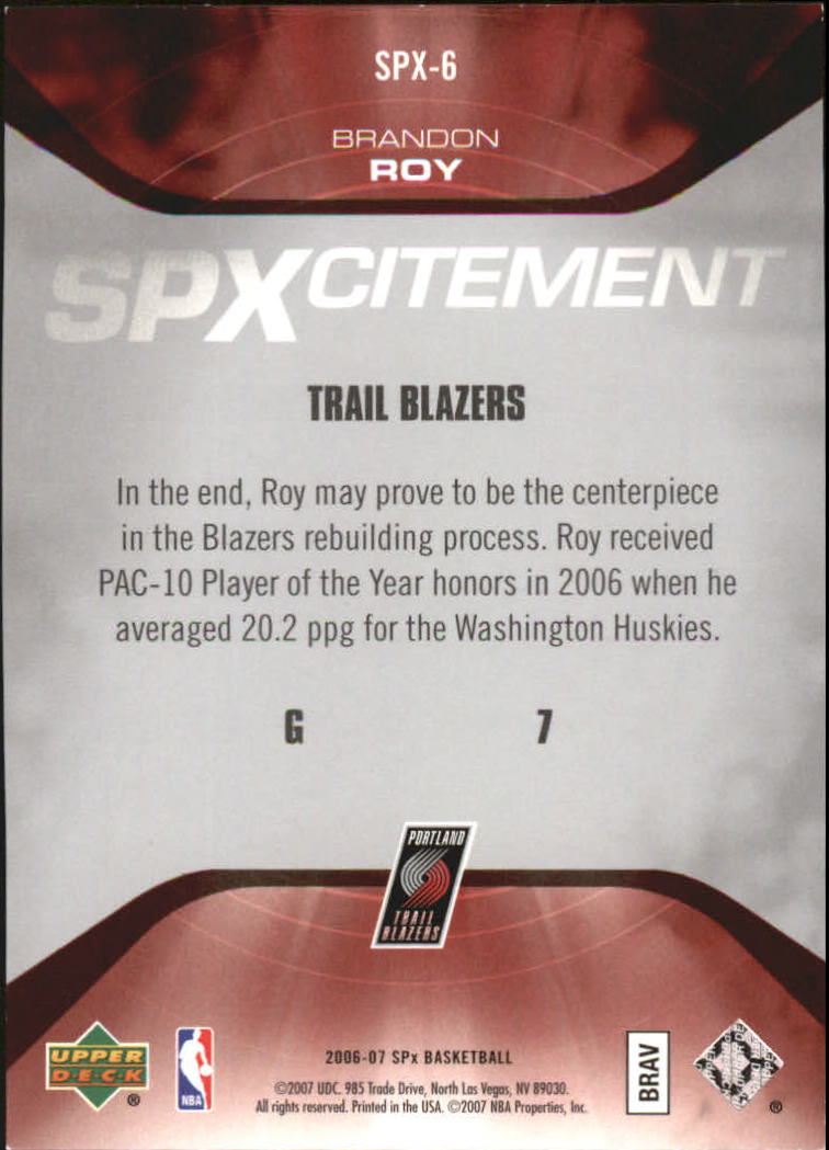 2006-07 SPx SPxcitement #SPX6 Brandon Roy back image