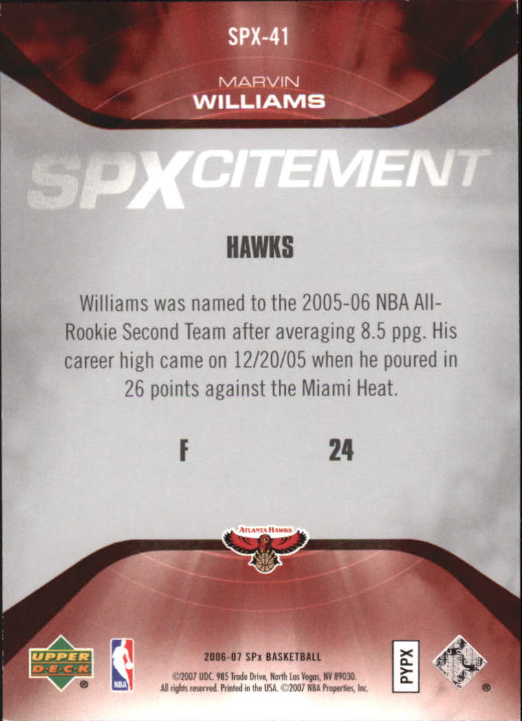 2006-07 SPx SPxcitement #SPX41 Marvin Williams back image