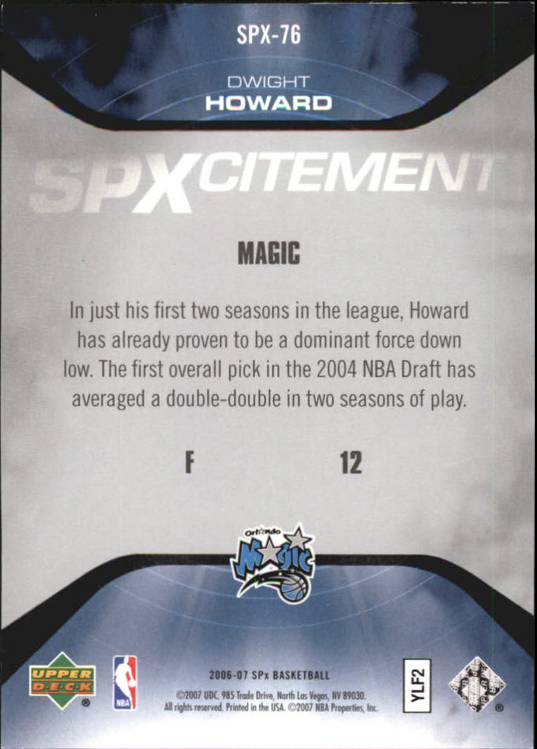 2006-07 SPx SPxcitement #SPX76 Dwight Howard back image