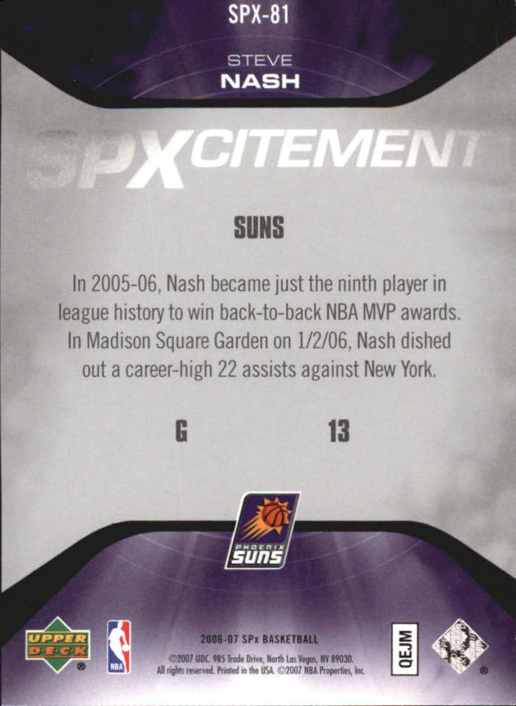 2006-07 SPx SPxcitement #SPX81 Steve Nash back image