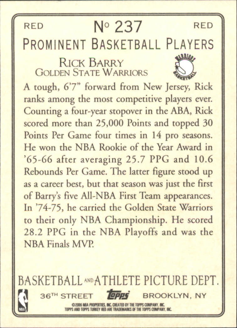 2006-07 Topps Turkey Red Red #237 Rick Barry back image