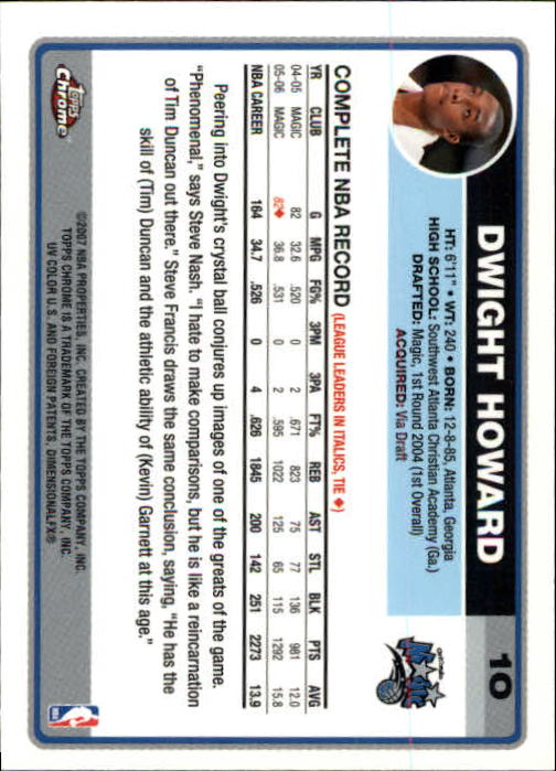 2006-07 Topps Chrome #10 Dwight Howard back image