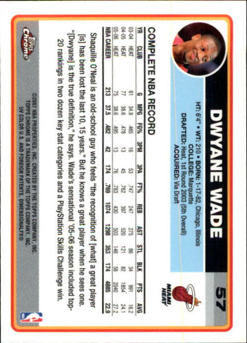 2006-07 Topps Chrome #57 Dwyane Wade back image