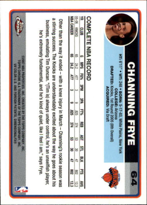 2006-07 Topps Chrome #64 Channing Frye back image