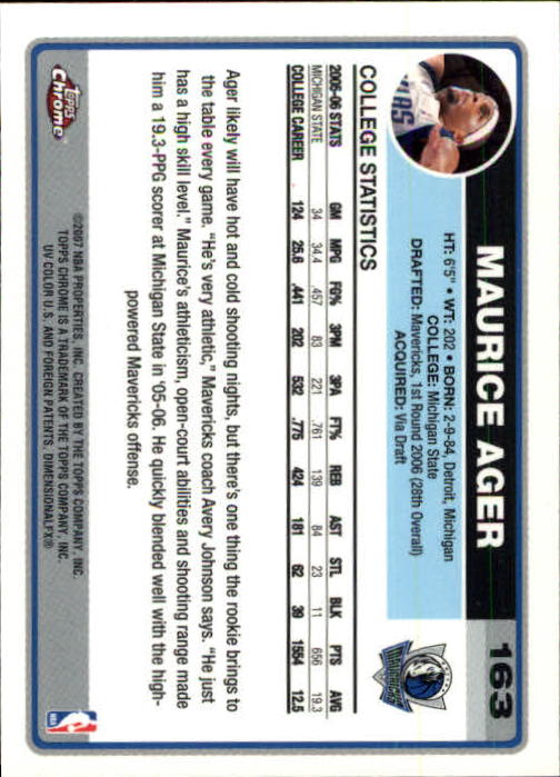 2006-07 Topps Chrome #163 Maurice Ager RC back image