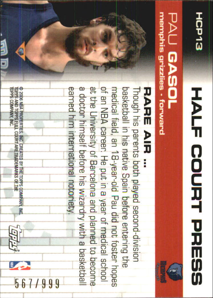 2006-07 Topps Full Court Half Court Press #HCP13 Pau Gasol back image
