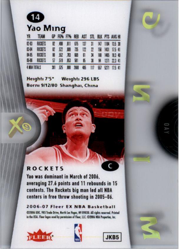 2006-07 E-X #14 Yao Ming back image