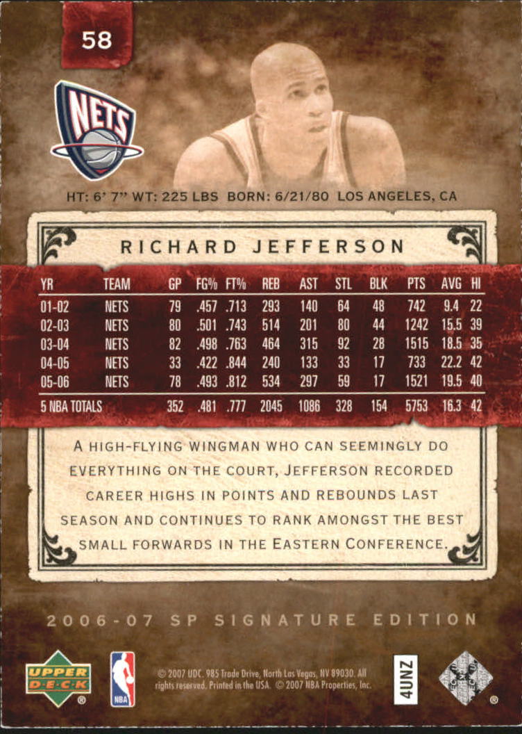 2006-07 SP Signature Edition #58 Richard Jefferson back image