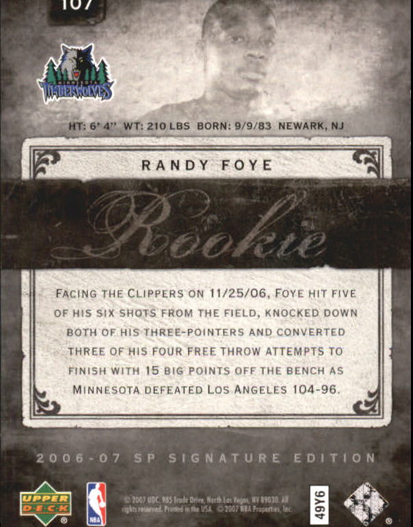 2006-07 SP Signature Edition #107 Randy Foye RC back image