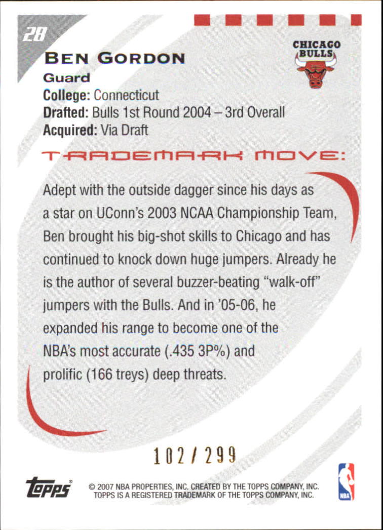 2006-07 Topps Trademark Moves Foil #28 Ben Gordon back image