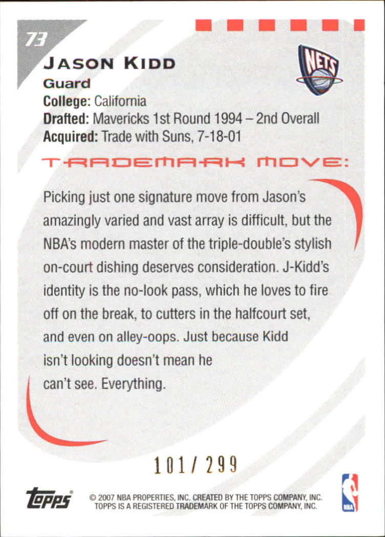 2006-07 Topps Trademark Moves Foil #73 Jason Kidd back image